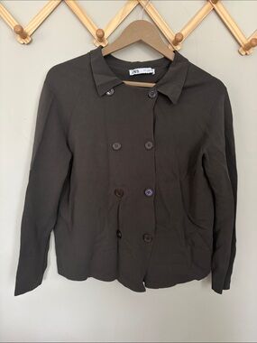 Zara dark olive green Double-Breasted Blazer Jacket